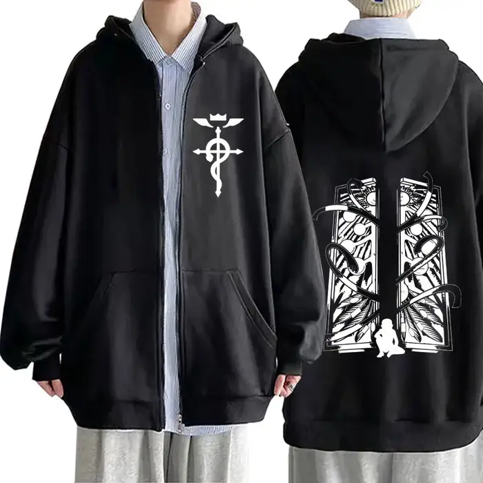 Sweat à capuche zippé Anime Fullmetal Alchemist Edward Elric pour hommes et femmes, vêtement décontr