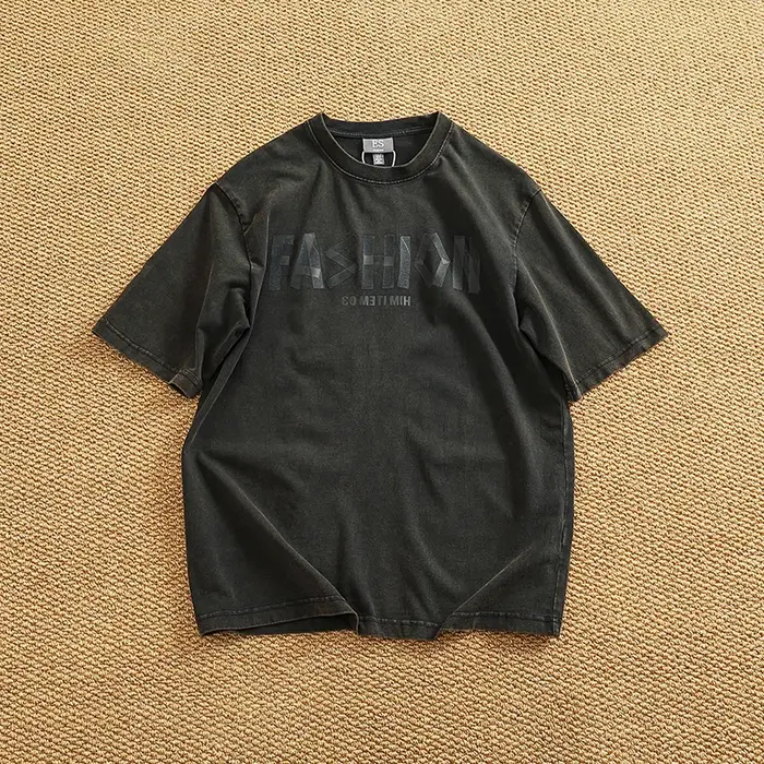 Lavage lourd pour faire vieux T-shirt homme manches courtes américain rétro ample batik coton col ro