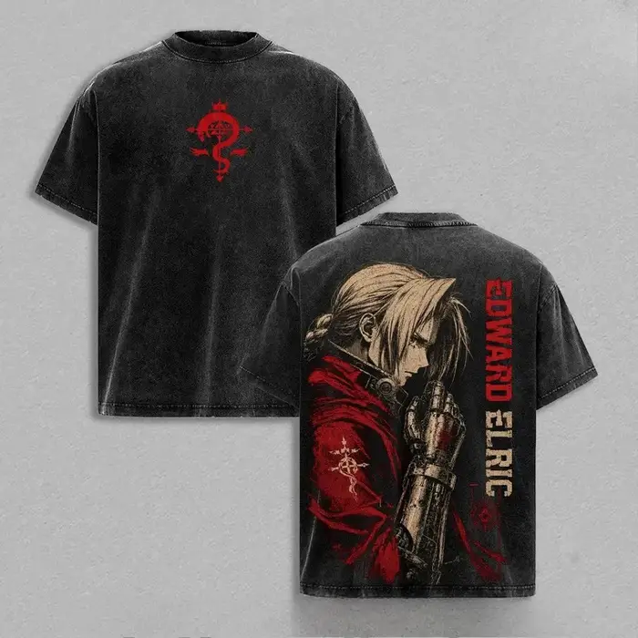 T-shirts Manga Fullmetal Alchemist Edward Elric pour Hommes et Femmes, T-shirt Vintage Lavé, T-shirt