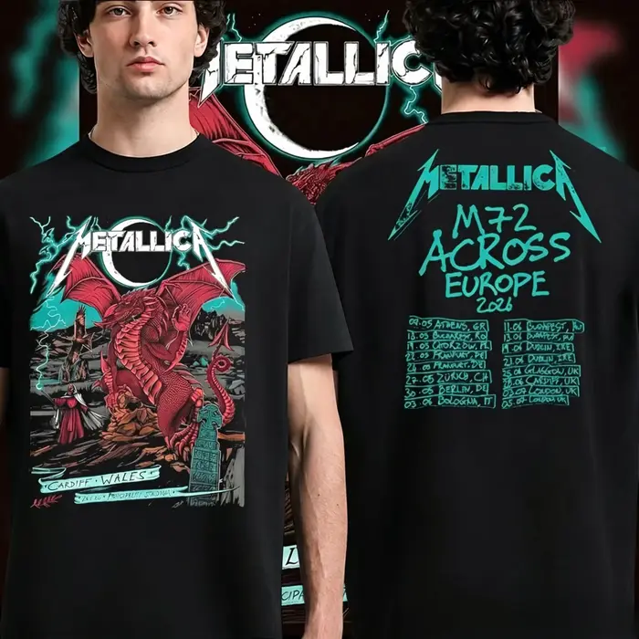 Vente rare : T-shirt Metallica M72 World Tour 2026 Cardiff pour hommes et femmes