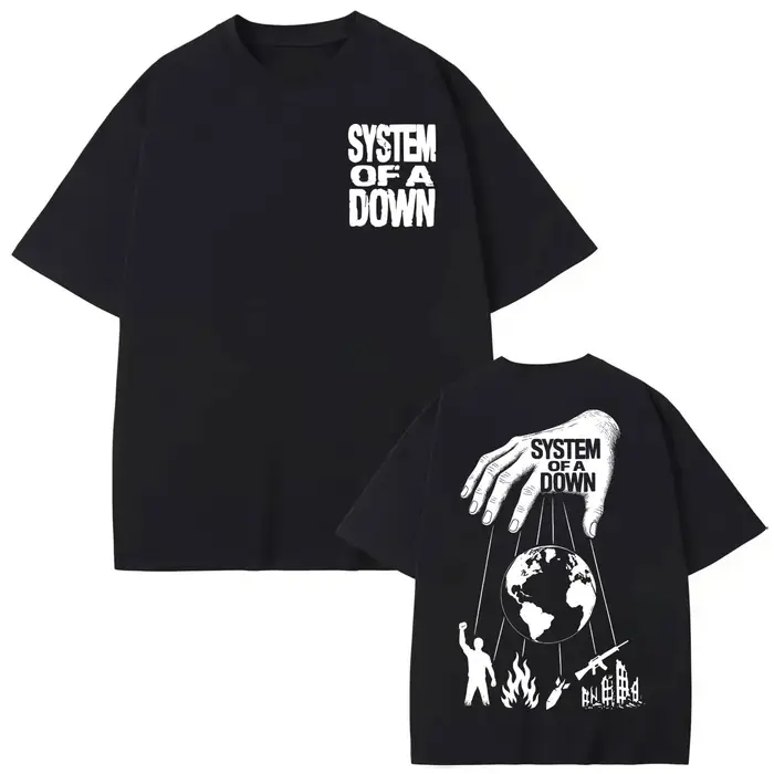 T-shirt imprimé double face System of A Down pour hommes et femmes, vêtements de mode rock, t-shirt 