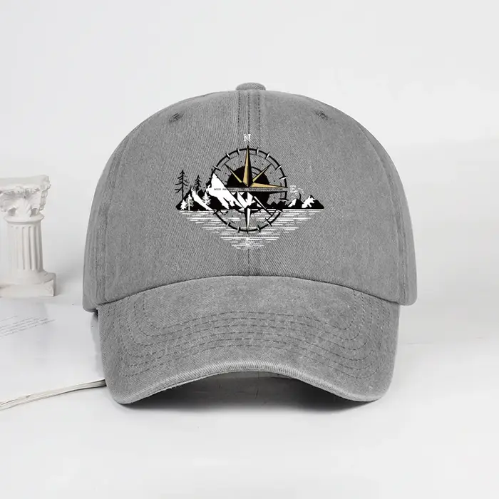 Casquette de baseball unisexe réglable avec imprimé montagne et effet délavé, style vintage, pour la