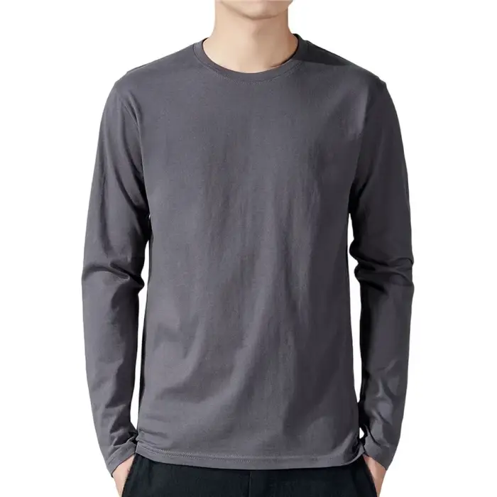 T-shirt en coton à manches longues pour hommes, maillot de corps monochrome, vêtements pour document