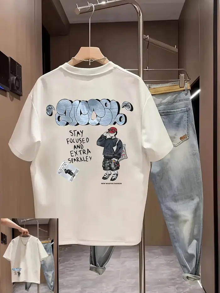 T-shirt oversize pour homme, streetwear, t-shirts graphiques à motif de garçon de dessin animé, haut