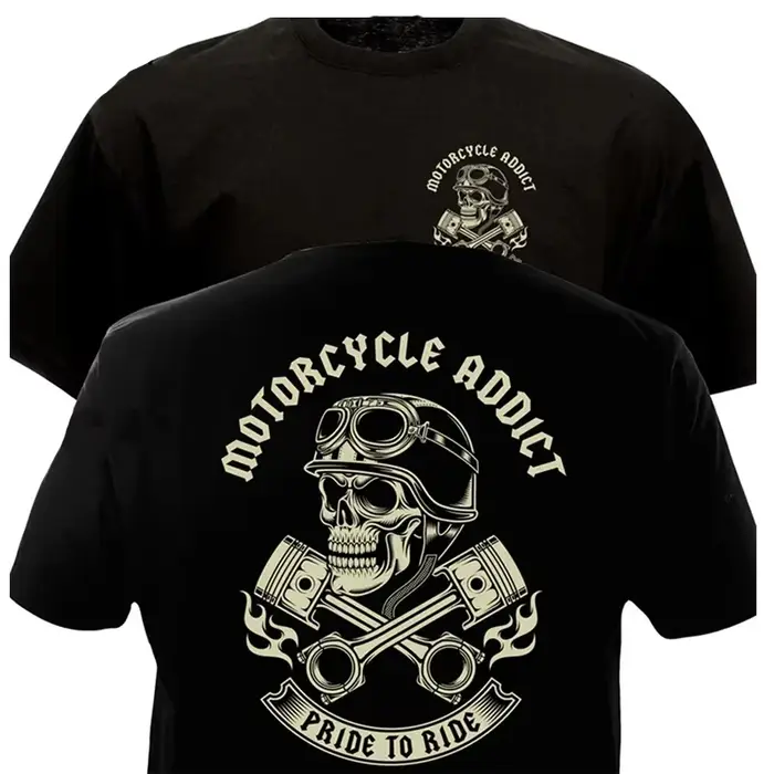 T-shirt imprimé pour hommes, style motard, chopper, bobber, motard, Motorrad, noir, manches courtes,
