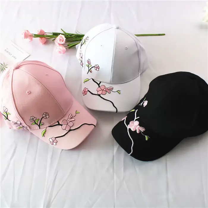 Casquette de Baseball avec broderie de fleurs de prunier pour femmes