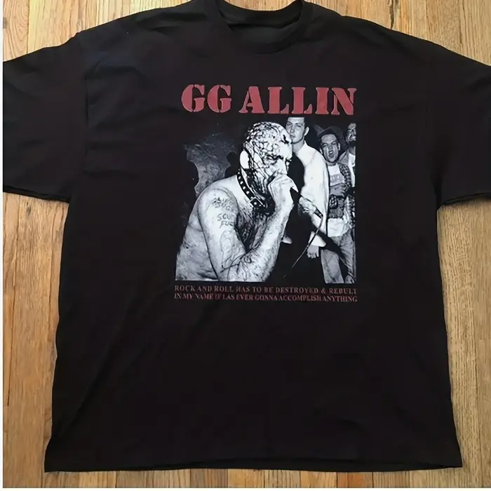 T-shirt punk rock GG Allin pour homme, col rond, avec lettrage emblématique, idéal pour les fêtes, l