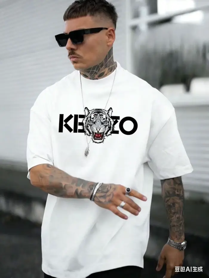 T-shirt graphique tête de tigre pour homme