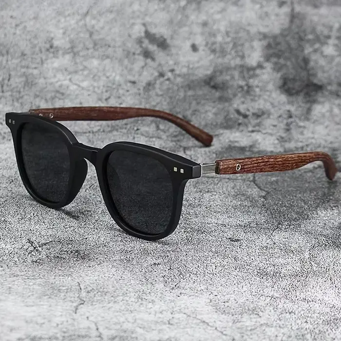 Lunettes de soleil pour hommes et femmes, tendance, rétro, Grain de bois, polarisées, Protection UV,