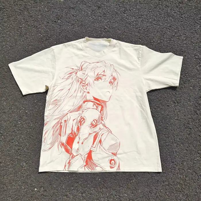 T-shirt unisexe en coton épais à manches courtes, style minimaliste vintage, thème Evangelion Asuka 