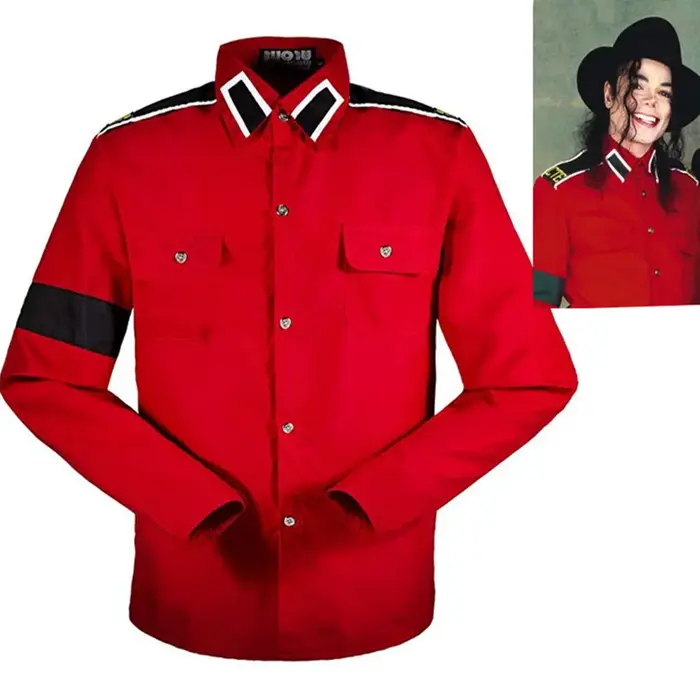 Chemise en coton anti-guerre rétro rouge, broderie de collection, broderie Slavabo, Michael Jackson,