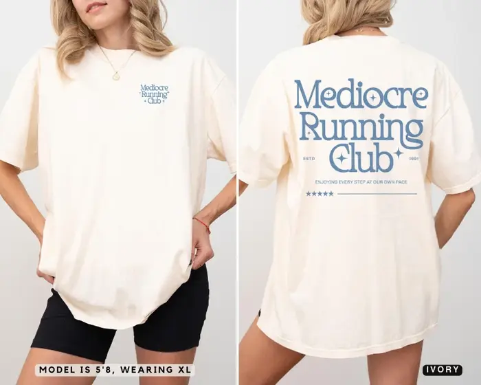 T-shirt Mediocre Running Club : T-shirt de sport graphique vintage, tendance, décontracté, pour femm