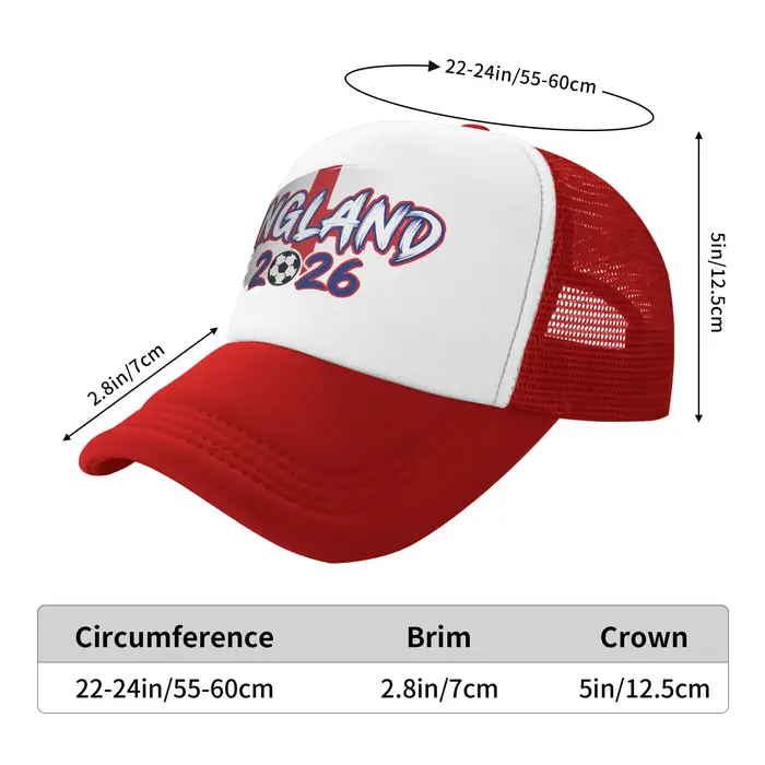 Casquette de baseball en maille unisexe pour match de football Angleterre 2026