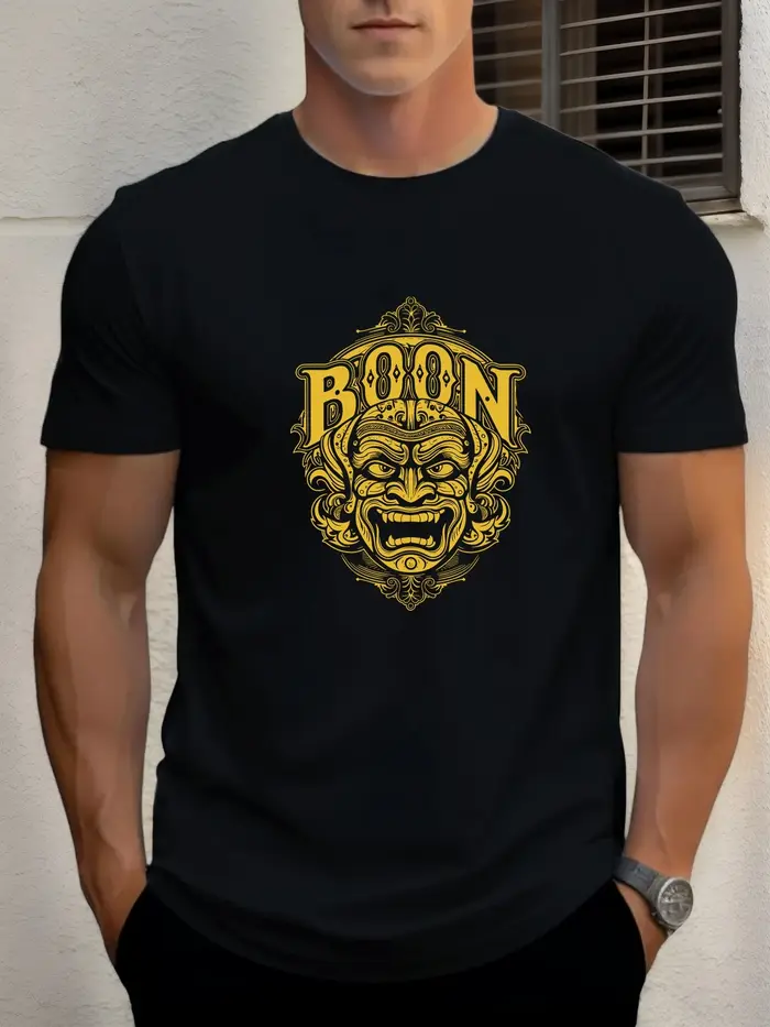 T-shirts pour hommes masque 100 % coton impression graphique été t-shirt col rond décontracté respir