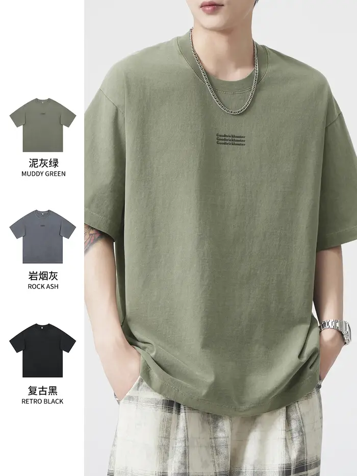 DUKEEN 260Gsm T-Shirt délavé en détresse hommes mode d'été Vintage imprimé col rond 100% coton t-shirts vêtements de Couple