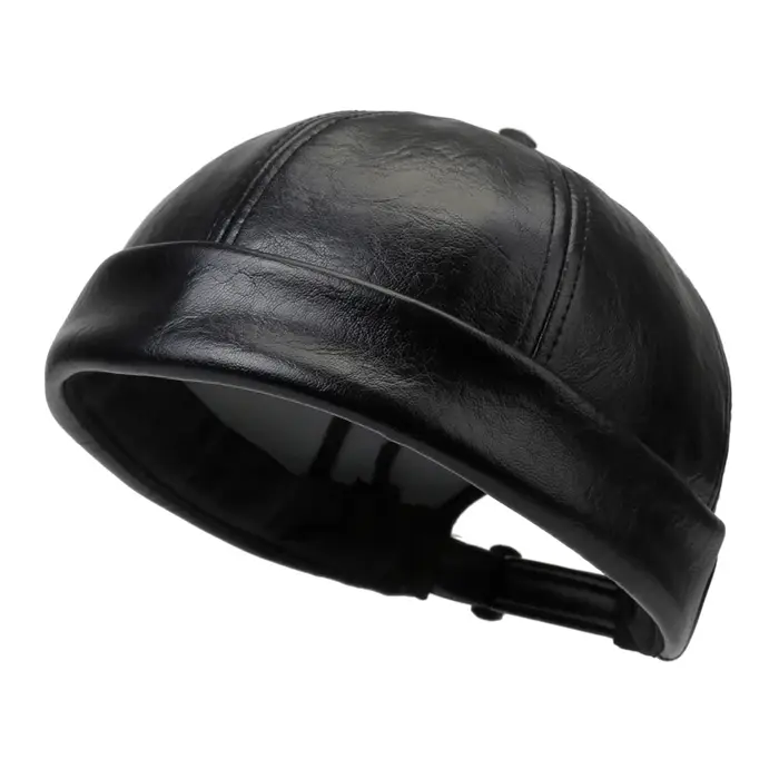 Skullcap en cuir PU de couleur unie pour hommes, chapeau décontracté d'extérieur idéal pour les voya