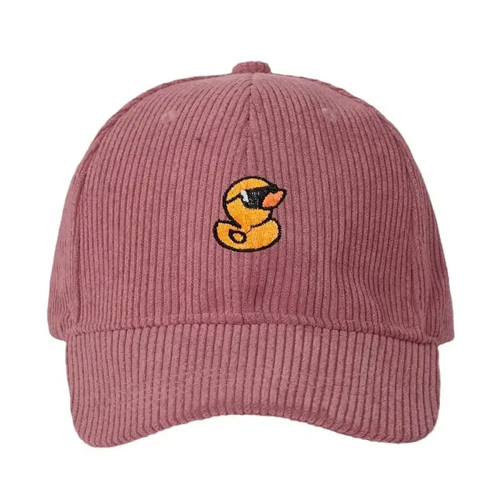 Casquette de baseball en velours côtelé jaune mignon avec broderie de canard