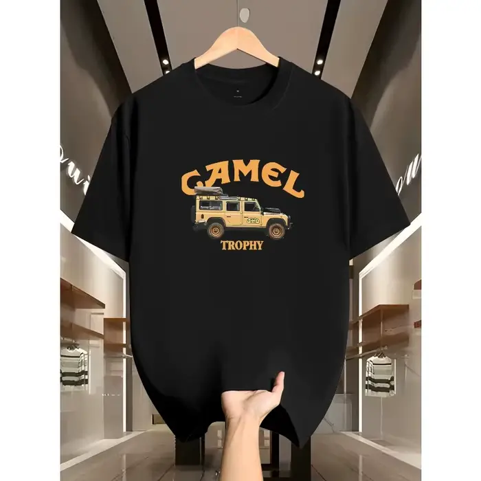 T-shirt vintage pour homme avec imprimé voiture Camel Trophy, streetwear décontracté, coton, manches
