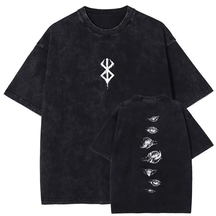 Anime chaud Berserk Logo Vintage graphique t-shirt hommes Manga surdimensionné T-shirts lavé coton t