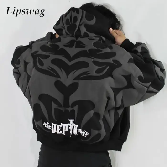 Y2K hommes Baggy sweats à capuche 2025 automne à manches longues lâche sweats à capuche hommes Streetwear Vintage Jacquard fermeture éclair sweat à capuche Cardigans