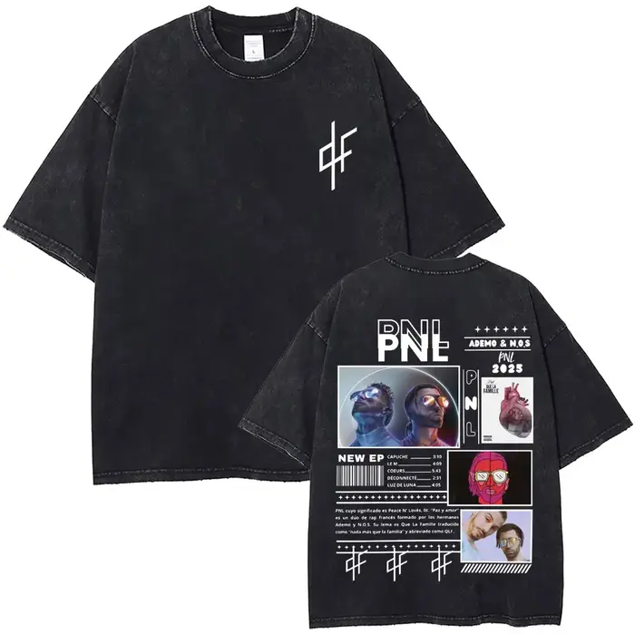 T-shirt graphique délavé vintage PNL Le Monde Chico Hip Hop décontracté oversize à manches courtes p