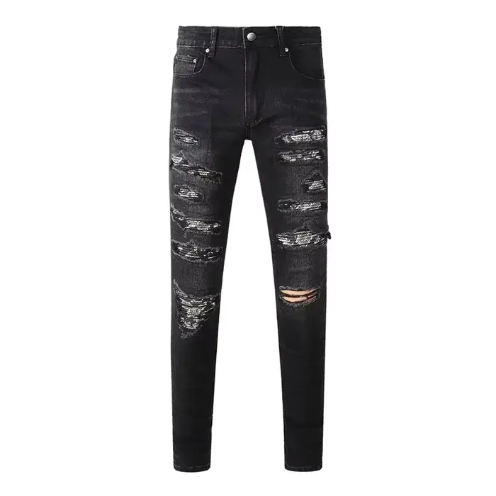 Streetwear hommes jean mode tendance américaine haute rue rétro lavage taille basse élastique maigre