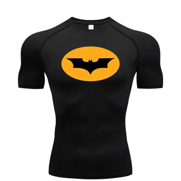 T-shirts de compression à motif chauve-souris pour hommes, manches courtes, anti-UV, pour la gym, l'