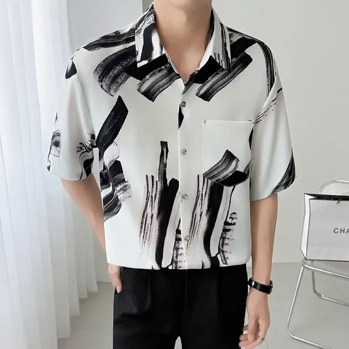 Chemise imprimée coupe cintrée hommes confortable à la mode jeunesse décontracté haut élégant 2025 n