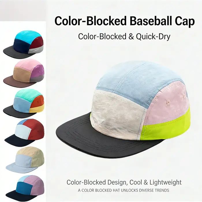 Casquette 5 panneaux color block pour hommes et femmes