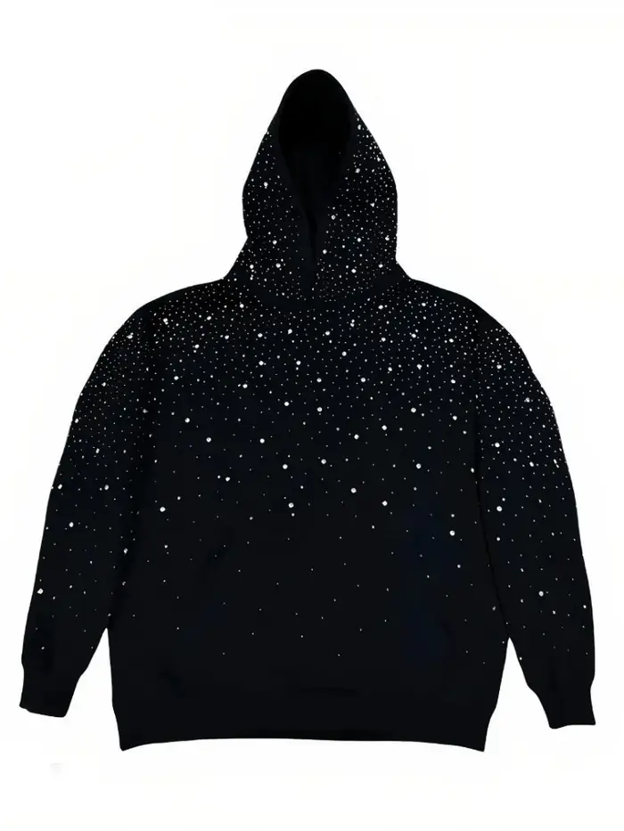 Strass clouté surdimensionné sweat à capuche femmes et hommes étincelle imprimé étoilé pull automne 