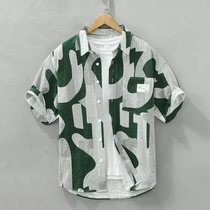 Chemise homme surdimensionné graphique avec poche chemises