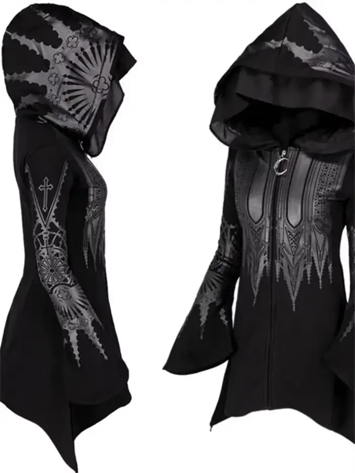 Street Goth Style Punk noir Long haut à capuche Harajuku rétro foncé Grunge Y2K imprimer sweats 2022