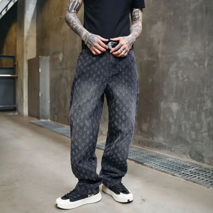 Jean bleu 12 modèles hommes motif Jacquard Vintage en relief Streetwear jean ample homme haute rue a
