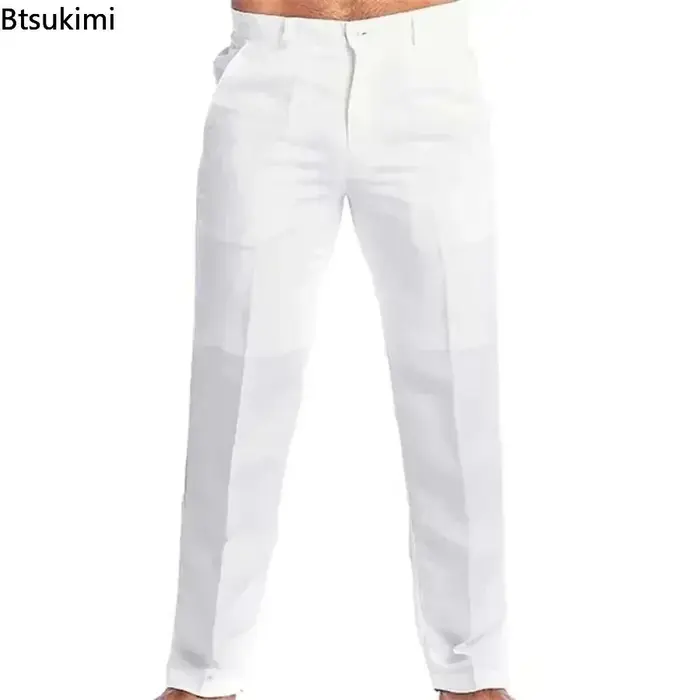 Nouveau Vintage hommes coton lin pantalon respirant confort doux