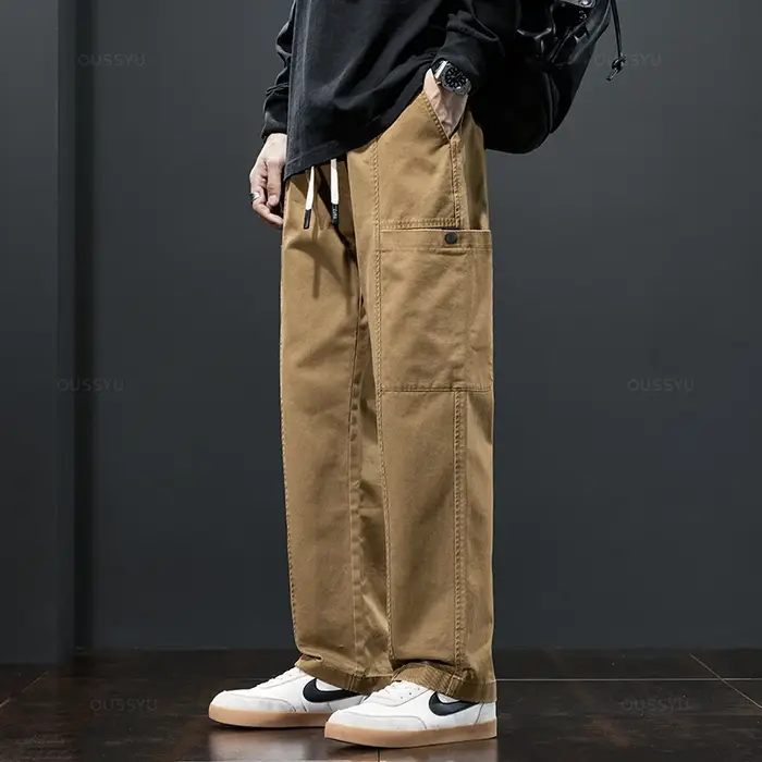 OUSSYU-Pantalon Cargo 100% Coton pour Homme, Vêtement de Marque, Solide, pour Document, Travail, Dro