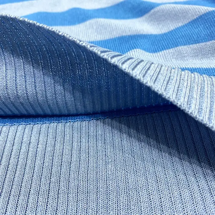 [YOZOU] bleu rayé basique tricoté été femme à manches courtes culture hauts T-shirt retour à l'école décontracté Rave