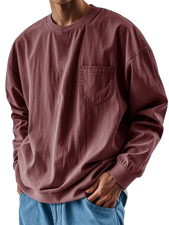 Respzed At-T-shirt à manches longues pour homme avec poche poitrine