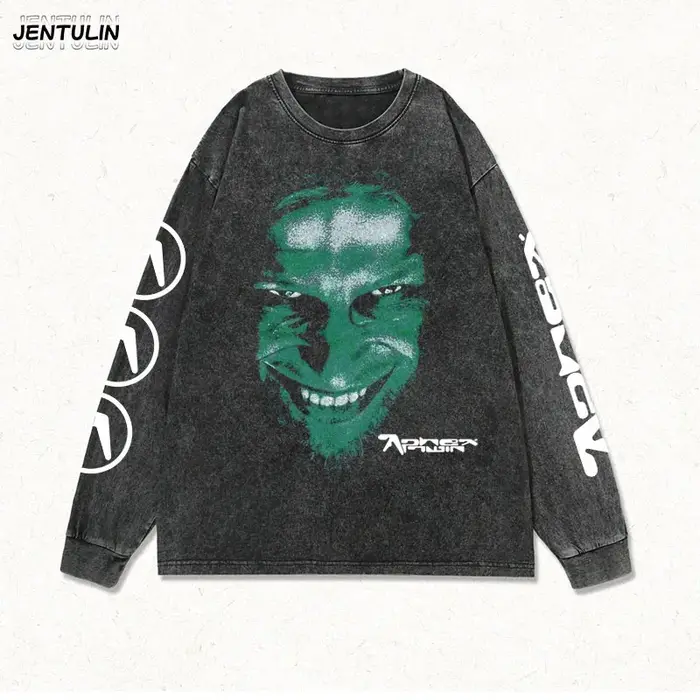 Hommes vêtements noir Aphex Twin Goth lavé vieux décontracté Vintage bande Punk Rock surdimensionné 