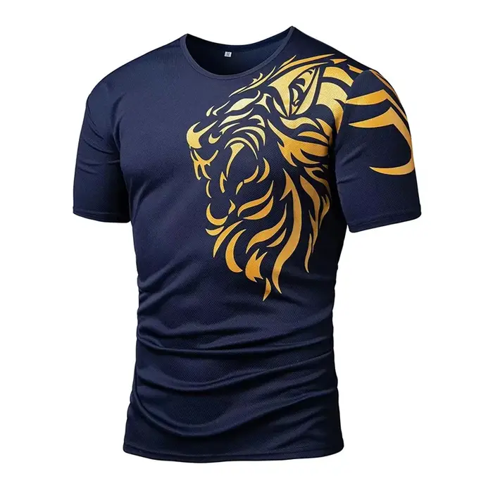 T-shirt à manches courtes imprimé tigre 3D pour hommes