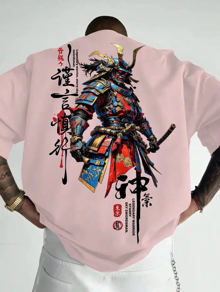 T-shirt d'été pour hommes, style streetwear, avec motif samouraï de style dessin animé, adapté à un 