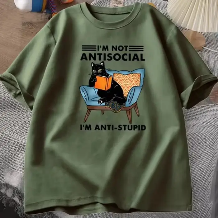 Chat drôle livre de lecture T-Shirts graphiques T-Shirts coton hommes vêtements col rond Meme manche