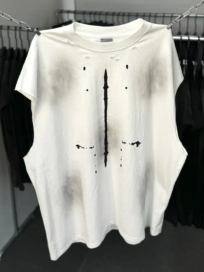 Sans manches Saint réservoir T-shirt hommes femme rétro trou lavé vieux Streetwear bonne qualité sur