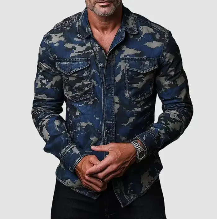 2025 printemps automne chemise pour hommes imprimé Camouflage revers haut à manches longues vêtements amples plusieurs