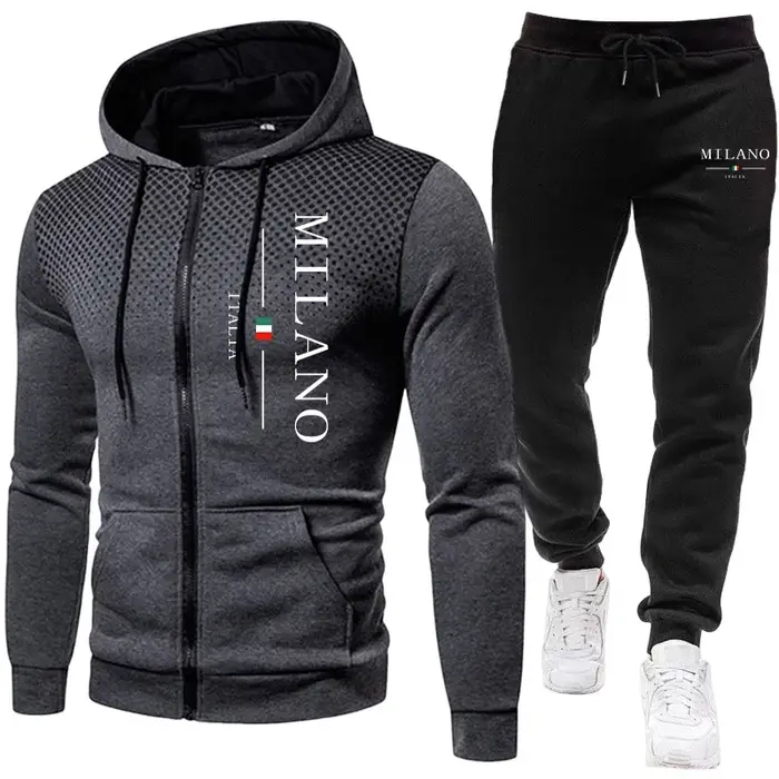 Survêtement décontracté pour homme 2026 – Sweat à capuche zippé à pois – Vêtements de sport automne-hiver pour le