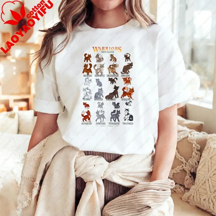 T-shirt unisexe en coton avec personnage du clan des guerriers chats, t-shirt graphique décontracté 