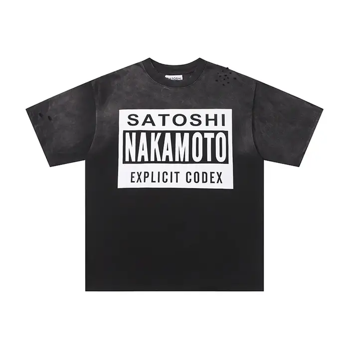 T-shirt Streetwear Blanc Satoshi Nakamoto à Manches Courtes Homme Femme Nouvelle Mode Décontractée E