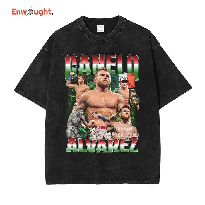 Canelo Alvarez T-shirt Boxer Vintage lavé à manches courtes surdimensionné Champion de boxe