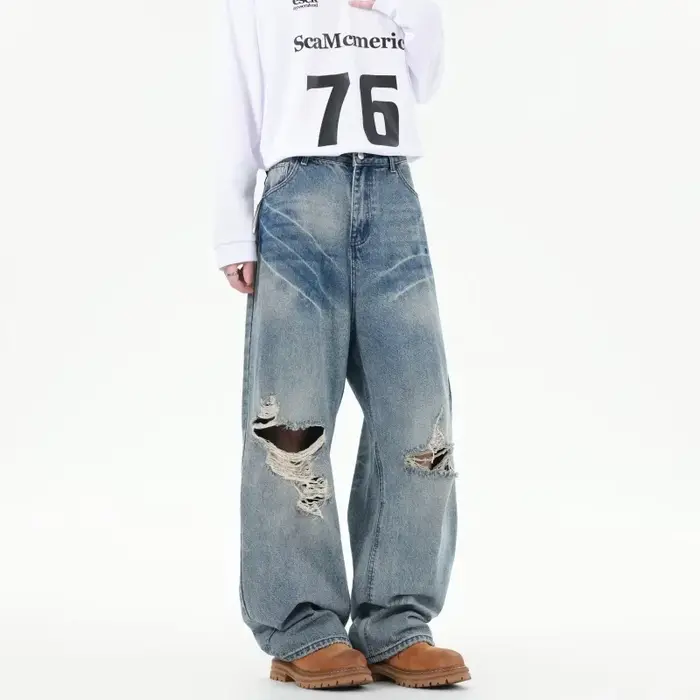2025 Ropa Y2K Streetwear lavé bleu Baggy déchiré nouveau jean pantalon pour femmes vêtements coréen 