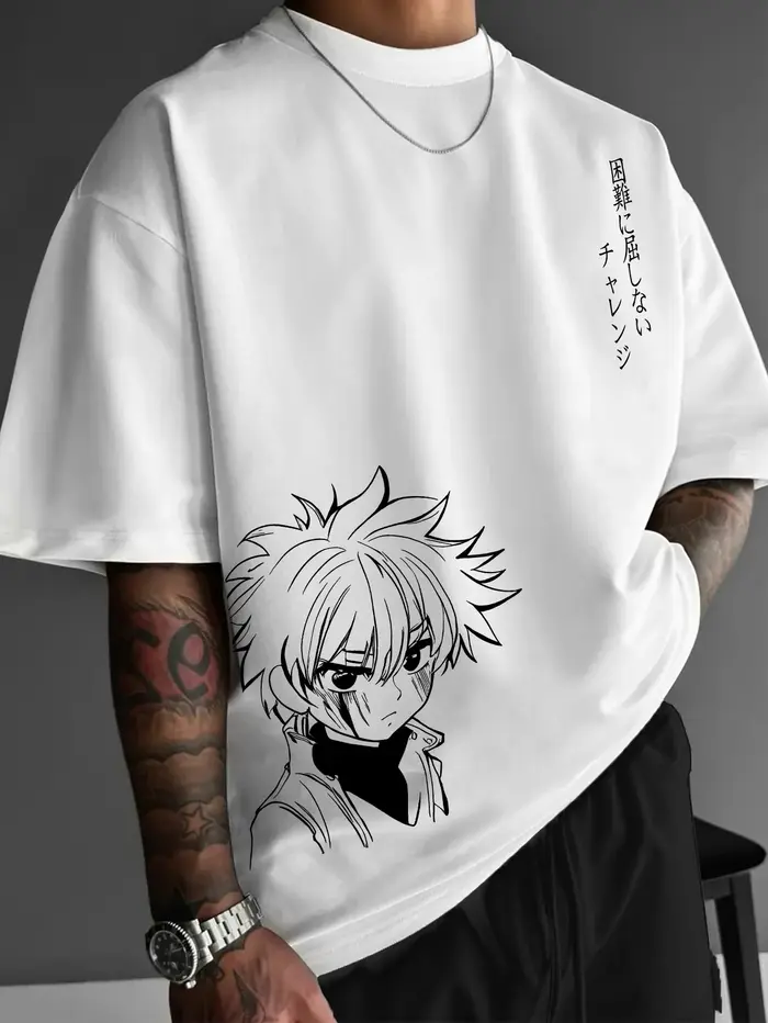 T-shirt Anime Oversize Homme Imprimé Killua Zoldyck Manga Japonais Streetwear Décontracté Manches Courtes Hauts Tendance
