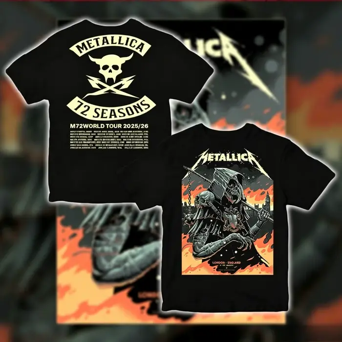 T-shirt de la tournée Metallica à Londres M72 World Tour 2026, t-shirt graphique Plague Doctor Reape